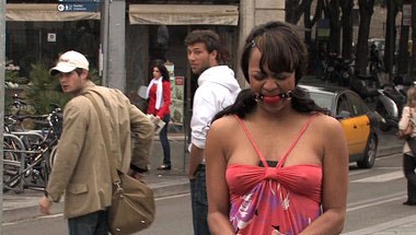 Beautiful slave chickfondled by strangers on the street