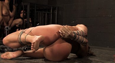Hot Asian get man-handled, bound in metal, tortured , and made to cum